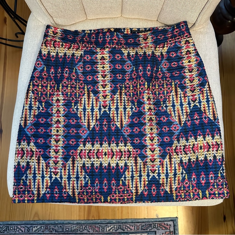 Sam Edelman Ikat Navy, Yellow, pink, Black Metallic Flecked Mini Skirt size 0